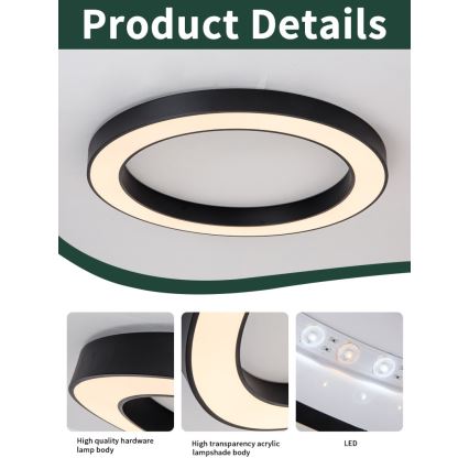 Immax NEO 07210L - LED prigušiva stropna svetiljka PASTEL LED/68W/230V 95 cm crna Tuya + daljinski upravljač