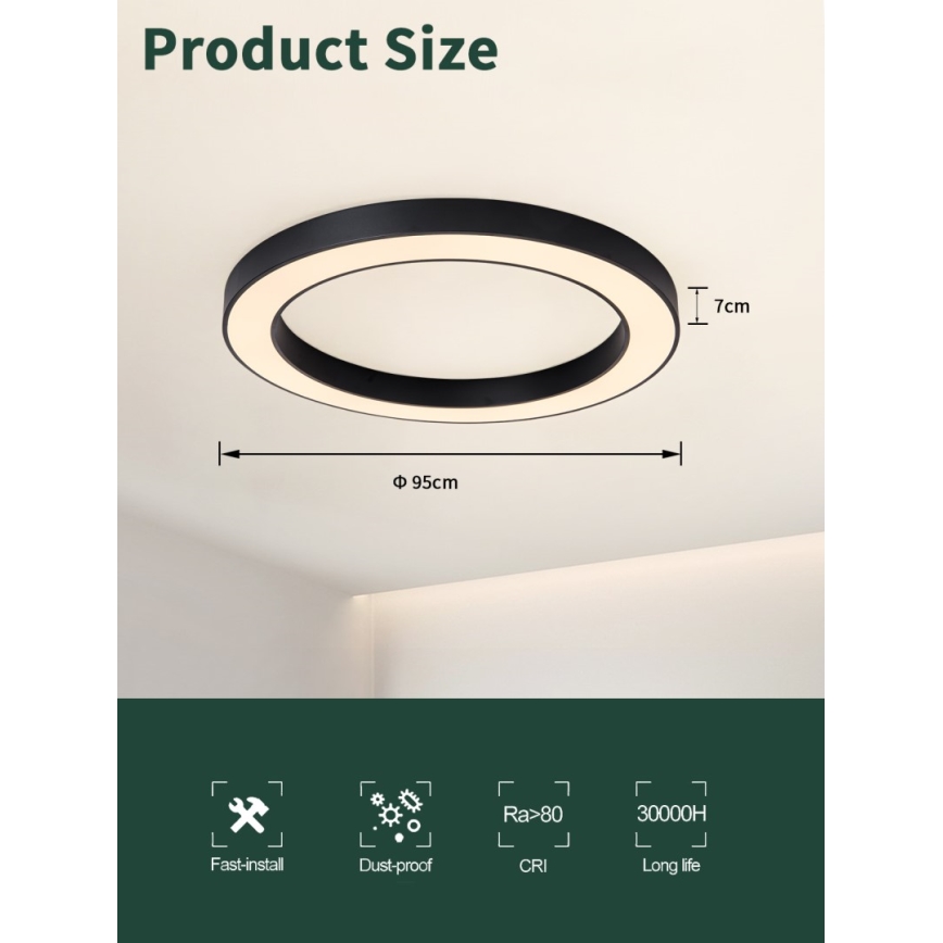 Immax NEO 07210L - LED prigušiva stropna svetiljka PASTEL LED/68W/230V 95 cm crna Tuya + daljinski upravljač