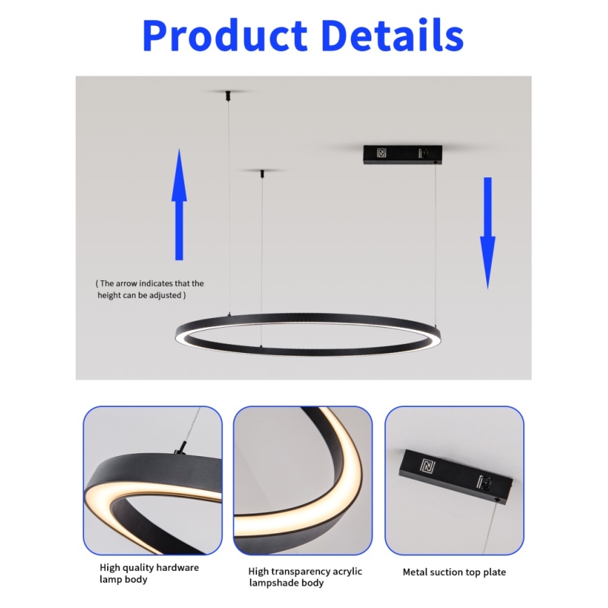 Immax NEO 07215L - LED prigušiva luster na sajli FINO LED/60W/230V 80 cm crna Tuya + daljinski upravljač