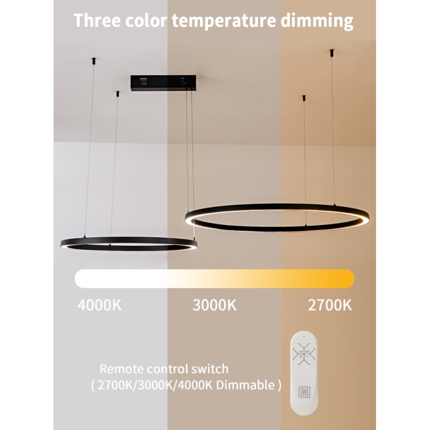 Immax NEO 07216L - LED prigušiva luster na sajli FINO LED/93W/230V 60/80cm crna Tuya + daljinski upravljač