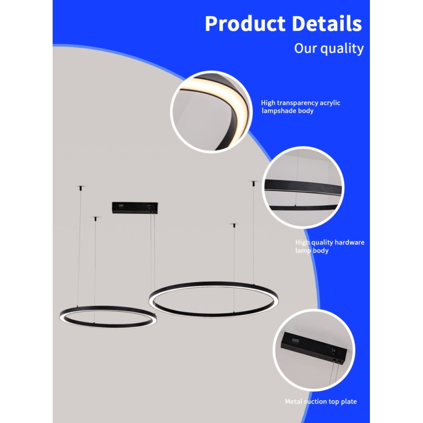 Immax NEO 07216L - LED prigušiva luster na sajli FINO LED/93W/230V 60/80cm crna Tuya + daljinski upravljač