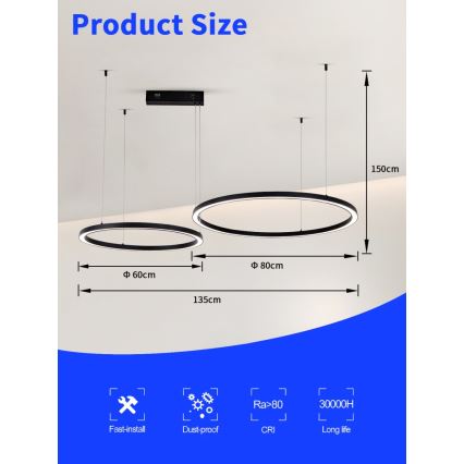 Immax NEO 07216L - LED prigušiva luster na sajli FINO LED/93W/230V 60/80cm crna Tuya + daljinski upravljač