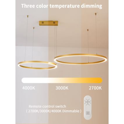 Immax NEO 07218L - LED prigušiva luster na sajli FINO LED/93W/230V 60/80cm zlatna Tuya + daljinski upravljač
