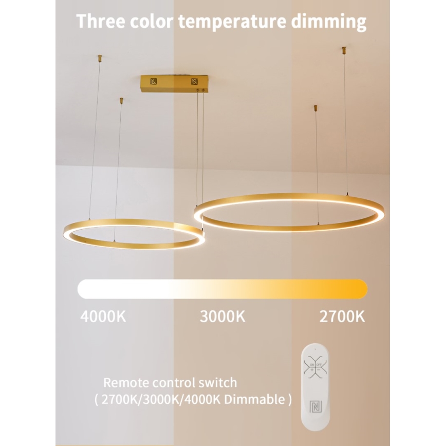 Immax NEO 07218L - LED prigušiva luster na sajli FINO LED/93W/230V 60/80cm zlatna Tuya + daljinski upravljač