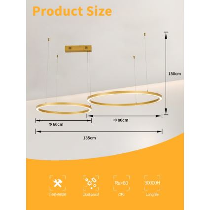 Immax NEO 07218L - LED prigušiva luster na sajli FINO LED/93W/230V 60/80cm zlatna Tuya + daljinski upravljač