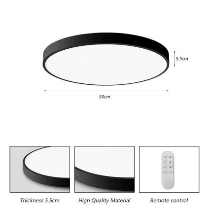 Immax NEO 07249L - LED prigušiva stropna svetiljka NEO LITE SEMPLICI LED/48W/230V 3000–6000K fi 50 cm Wi‑Fi Tuya crna + daljinski upravljač