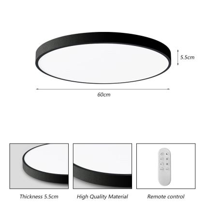 Immax NEO 07250L - LED prigušiva plafonska svetiljka NEO LITE SEMPLICI LED/60W/230V 3000-6000K pr. 60 cm Wi-Fi Tuya crna + daljinski upravljač
