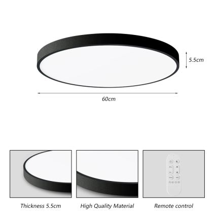 Immax NEO 07250L - LED prigušiva plafonska svetiljka NEO LITE SEMPLICI LED/60W/230V 3000-6000K pr. 60 cm Wi-Fi Tuya crna + daljinski upravljač
