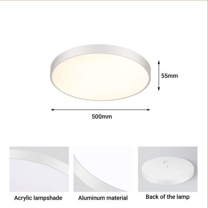 Immax NEO 07252L - LED prigušiva stropno svetlo NEO LITE SEMPLICI LED/48W/230V 3000–6000K prečnika 50 cm Wi-Fi Tuya, bela + daljinski upravljač