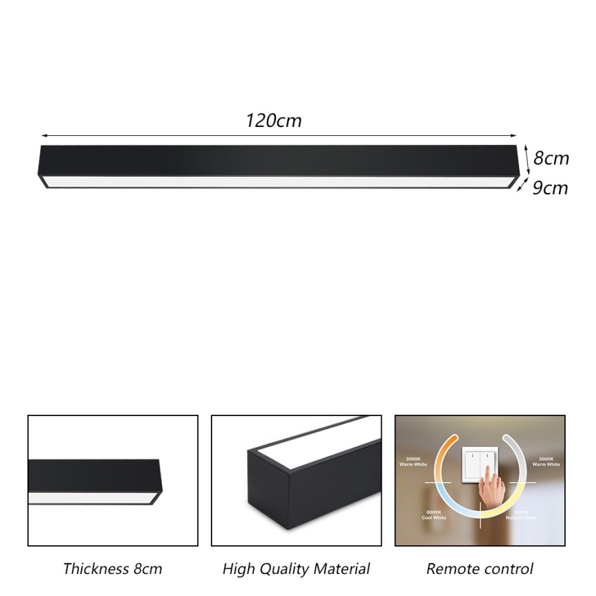 Immax NEO 07256L - LED prigušivo stropno svetlo NEO LITE LUNGO LED/38W/230V 3000-6000K Wi-Fi Tuya crna + daljinski upravljač