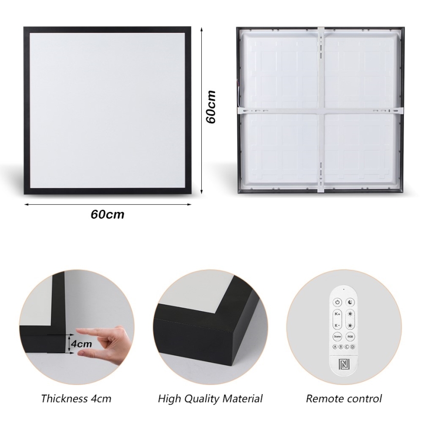 Immax NEO 07279L - LED prigušiva plafonska lampa za kupatilo NEO LITE FRAME LED/50W/230V IP44 Wi-Fi Tuya + daljinski upravljač crna