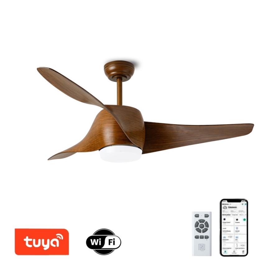 Immax NEO 07286L - LED stropni ventilator WAVE LED/18W/230V Wi-Fi Tuya braon prečnik 132 cm + daljinski upravljač