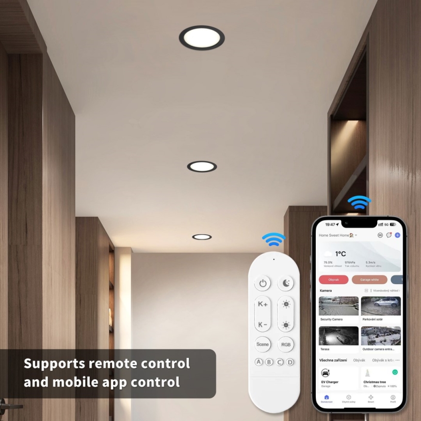 Immax NEO 07294L - LED prigušiva ugradna plafonska svetiljka DOWN LED/36W/230V Wi-Fi Tuya preč. 23 cm crna