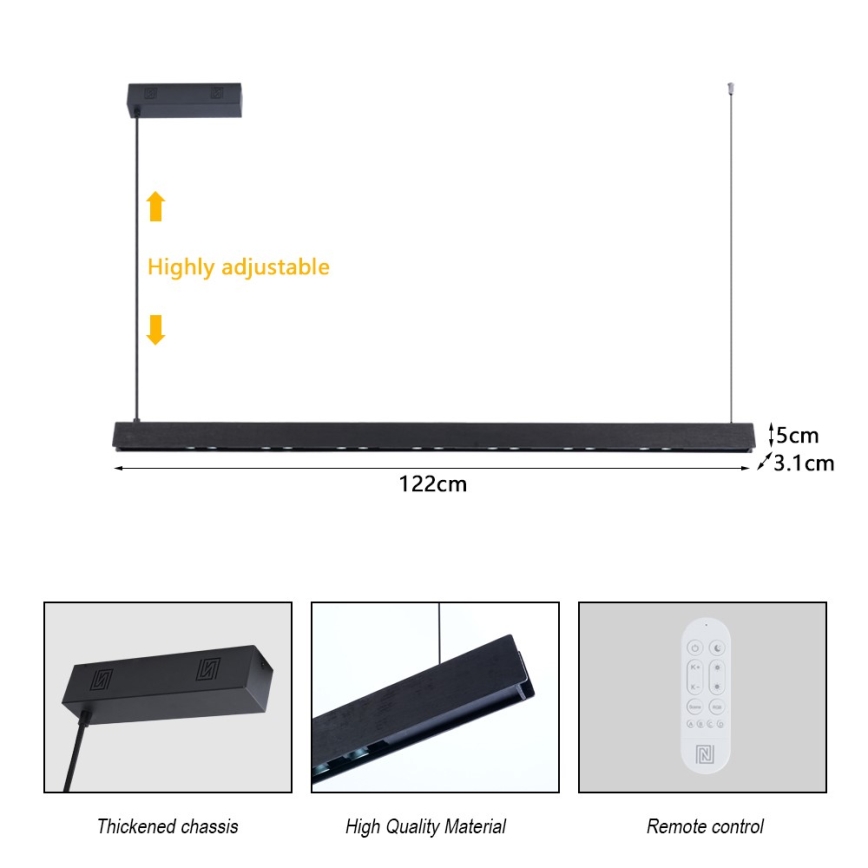 Immax NEO 07300L - LED prigušiva luster na sajli MADEIRA LED/26W/230V Wi-Fi Tuya 122 cm orah + daljinski upravljač