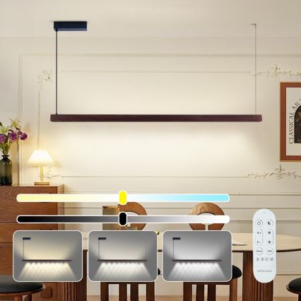 Immax NEO 07301L - LED prigušiva luster na sajli MADEIRA LED/33W/230V Wi-Fi Tuya 152 cm orah + daljinski upravljač