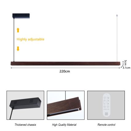 Immax NEO 07302L - LED prigušiva luster na sajli MADEIRA LED/44W/230V Wi-Fi Tuya 202 cm orah + daljinski upravljač