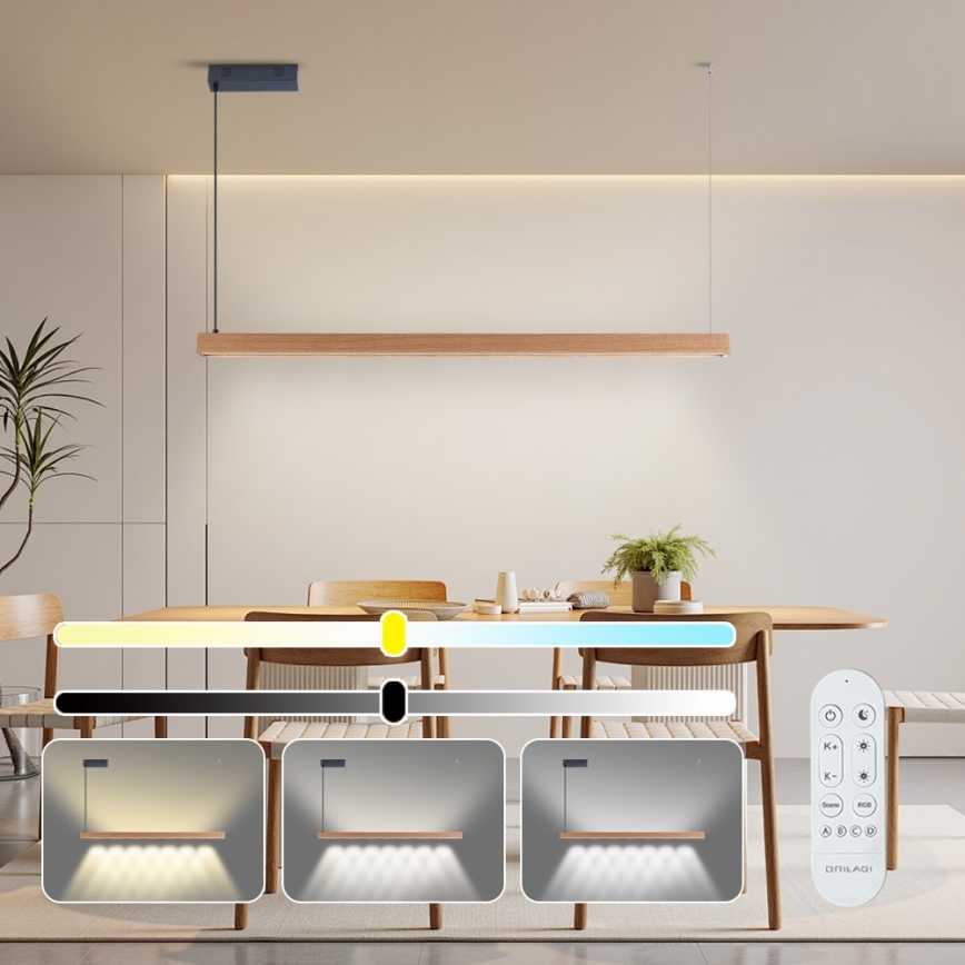 Immax NEO 07303L - LED prigušiva luster na sajli MADEIRA LED/26W/230V Wi-Fi Tuya 122 cm hrast + daljinsko upravljanje