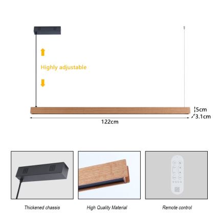 Immax NEO 07303L - LED prigušiva luster na sajli MADEIRA LED/26W/230V Wi-Fi Tuya 122 cm hrast + daljinsko upravljanje