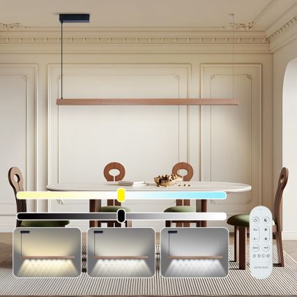 Immax NEO 07304L - LED prigušiva luster na sajli MADEIRA LED/33W/230V Wi-Fi Tuya 152 cm hrast + daljinski upravljač