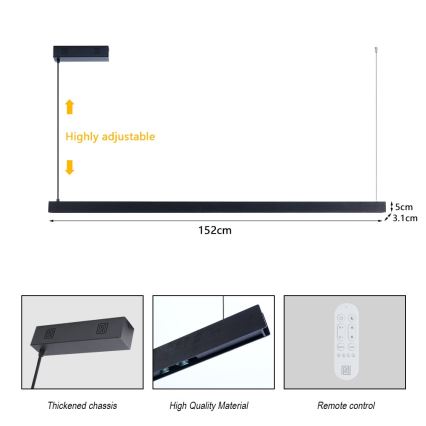 Immax NEO 07307L - LED luster na sajli MADEIRA, prigušiva, LED/33W/230V Wi‑Fi Tuya 152 cm crna + daljinski upravljač