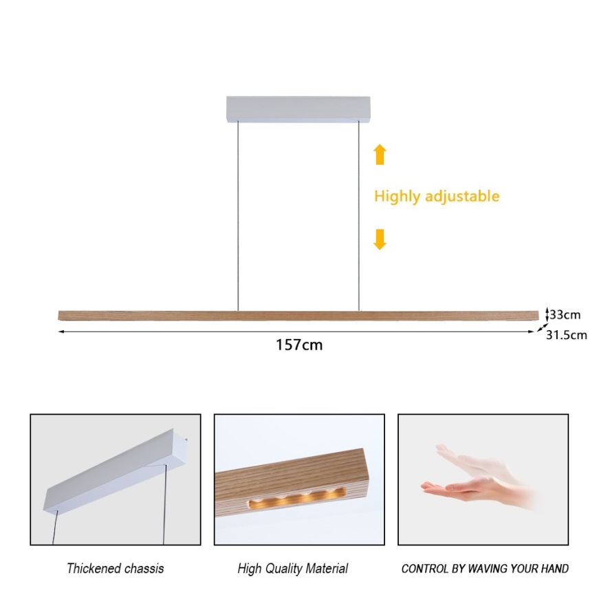 Immax NEO 07310L - LED prigušiva luster na sajli sa senzorom MADEIRA LED/37W/230V 157 cm jasen