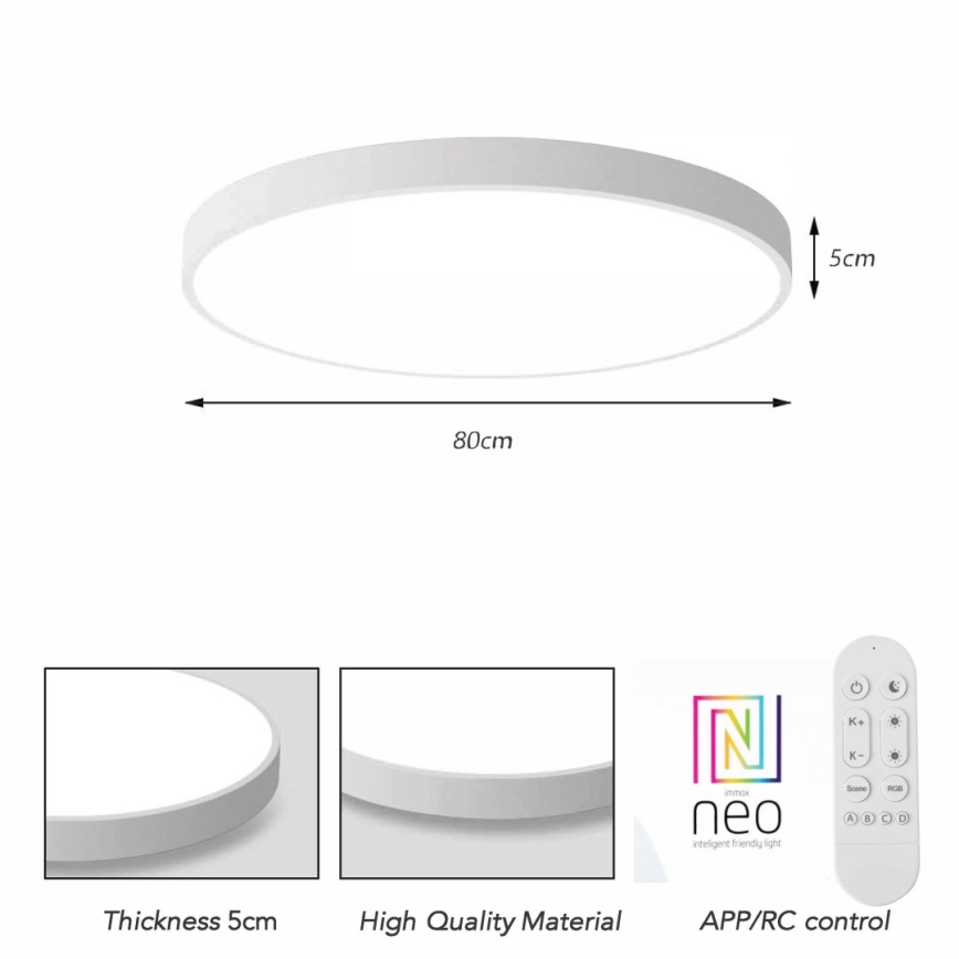 Immax NEO 07315L - LED prigušiva stropna svetiljka SEMPLICI LED/96W/230V pr. 80 cm Wi-Fi Tuya bela + daljinski upravljač