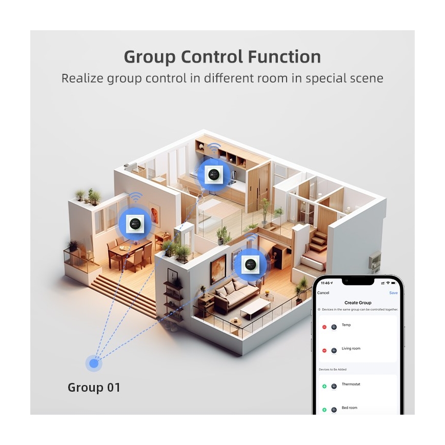 Immax NEO 07535L - SMART termostat za električno podno grejanje 230V/16A Wi-Fi Tuya