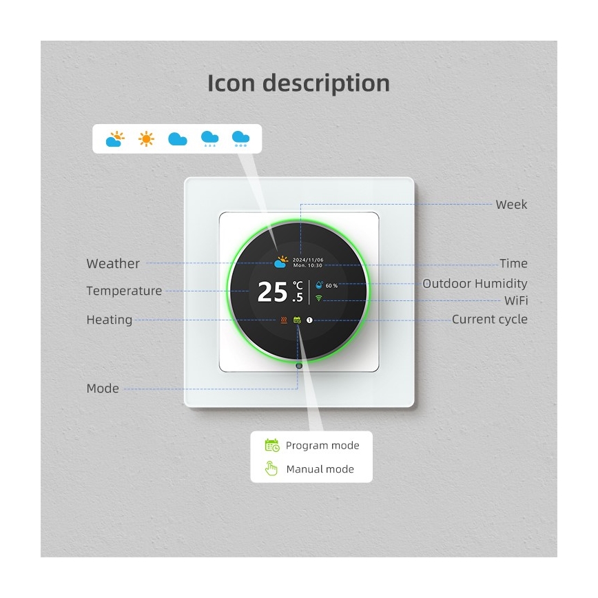 Immax NEO 07535L - SMART termostat za električno podno grejanje 230V/16A Wi-Fi Tuya