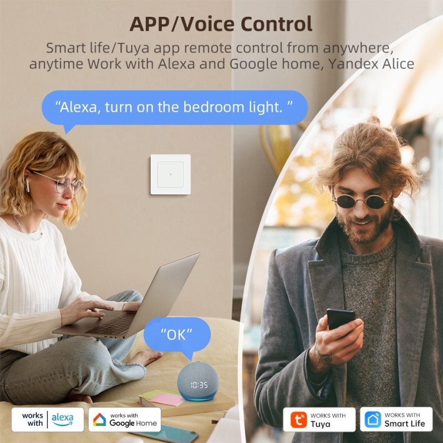 Immax NEO 07538L - SMART prekidač sa jednim tasterom 230V Wi-Fi Tuya