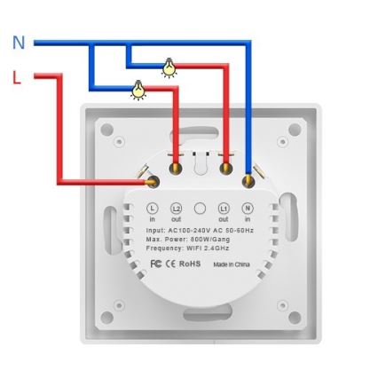Immax NEO 07539L - Smart prekidač sa 2 tastera, 230 V, Wi-Fi (Tuya)