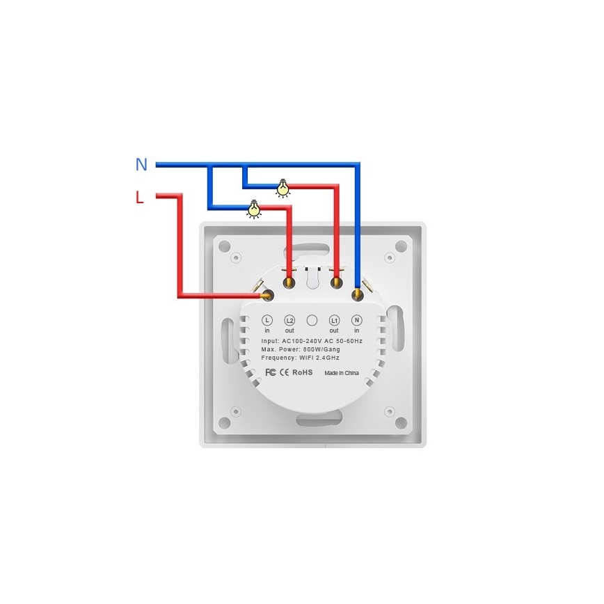 Immax NEO 07539L - Smart prekidač sa 2 tastera, 230 V, Wi-Fi (Tuya)