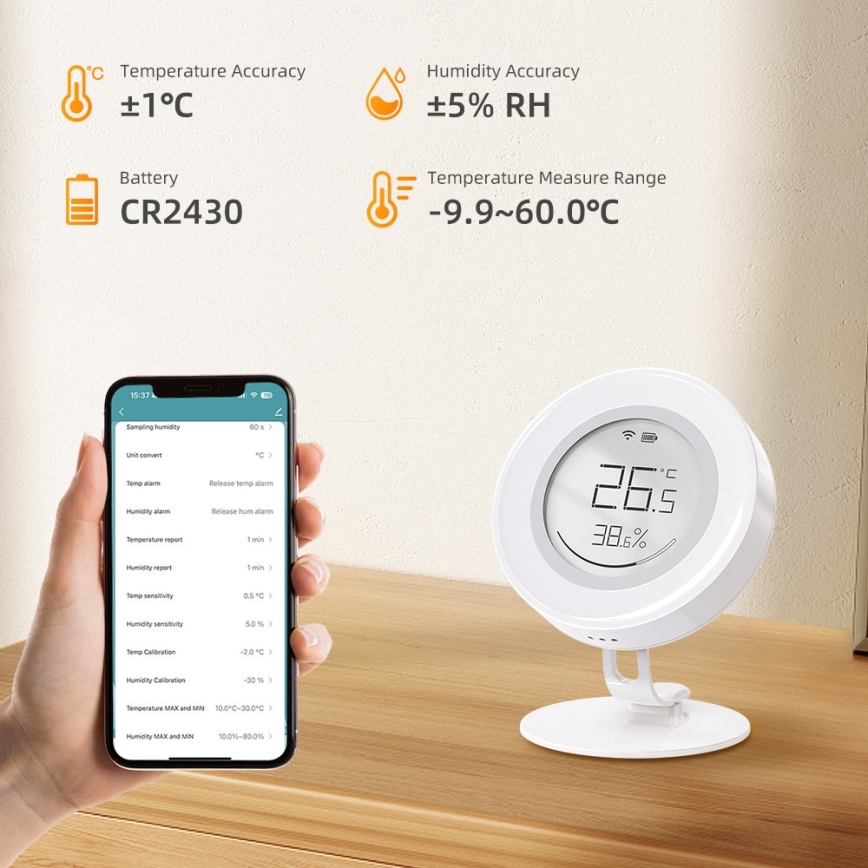 Immax NEO 07557L - Pametni senzor temperature i vlažnosti 1xCR2430 Tuya