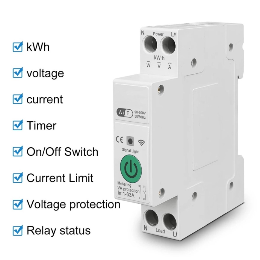 Immax NEO 07574L - Pametni jednofazni automatski osigurač 1-63A Wi-Fi Tuya