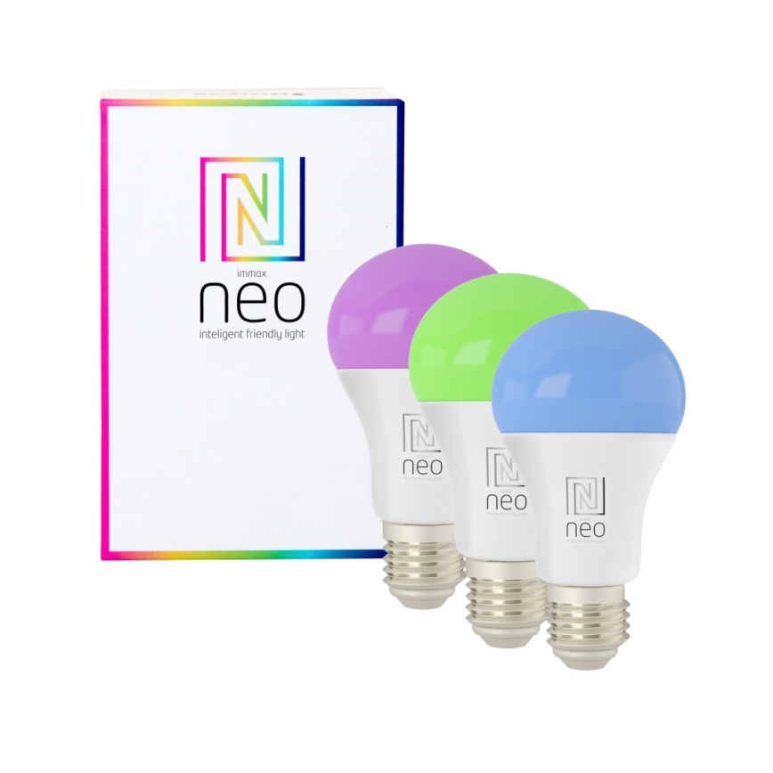 Immax NEO 07712CDO - SET 3x LED RGB+CCT prigušiva sijalica E27/9W/230V Wi-Fi Tuya + daljinski upravljač