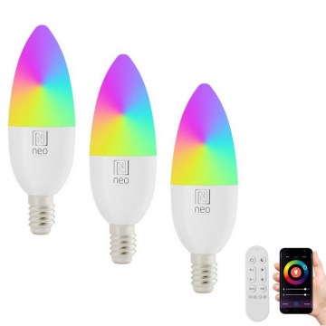 Immax NEO 07716CDO - SET 3x LED RGB+CCT prigušiva sijalica E14/6W/230V Wi-Fi Tuya + daljinski upravljač