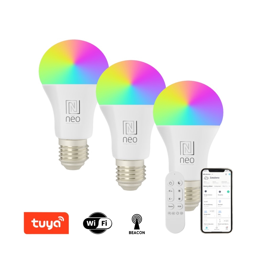 Immax NEO 07733CDO - Komplet 3x LED RGB+CCT prigušiva sijalica E27/11W/230V Wi-Fi Tuya + daljinski upravljač