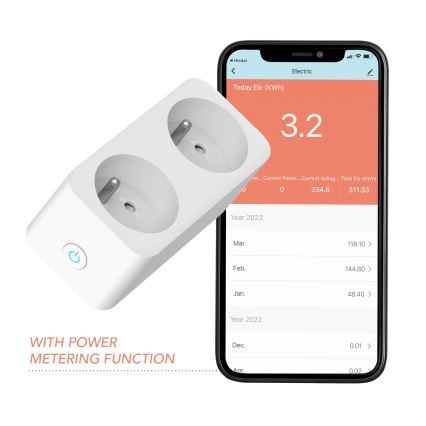 Immax NEO 07751L - Pametna razdelna utičnica NEO LITE 2x16A/230V Wi-Fi Tuya