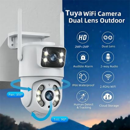 Immax NEO 07783L - Pametna spoljašnja kamera sa senzorom DOUBLE 355° P/T 2x2MP IP65 Wi-Fi Tuya