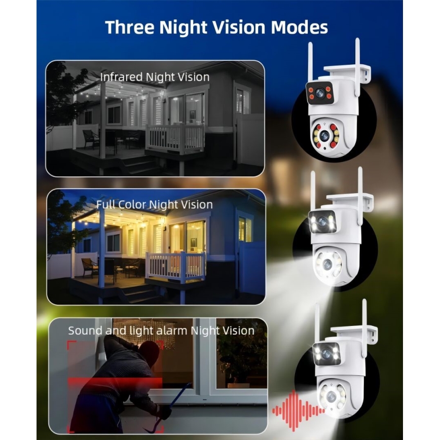 Immax NEO 07783L - Pametna spoljašnja kamera sa senzorom DOUBLE 355° P/T 2x2MP IP65 Wi-Fi Tuya