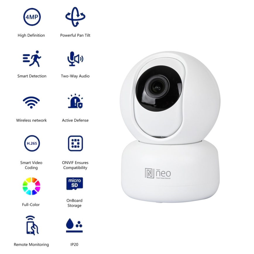 Immax NEO 07795L - Pametna unutrašnja kamera sa 4MP senzorom, 5V napajanjem, Wi‑Fi (Tuya)