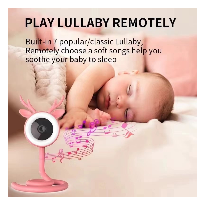Immax NEO 07798L - Pametni punjivi bebi monitor 5V Wi-Fi Tuya ružičasti