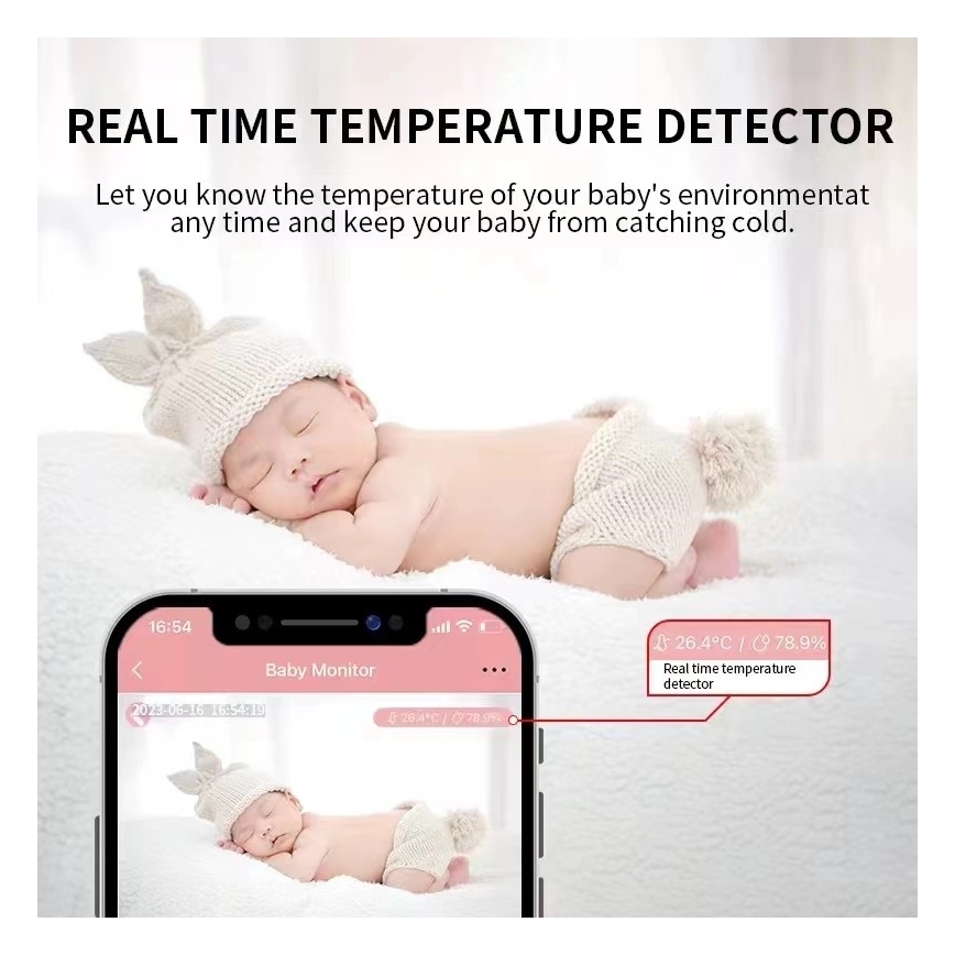 Immax NEO 07798L - Pametni punjivi bebi monitor 5V Wi-Fi Tuya ružičasti