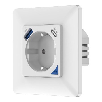 Immax NEO 07801L - Pametna utičnica 16A/230V + 1xUSB-A+1xUSB-C Tuya SCHUKO