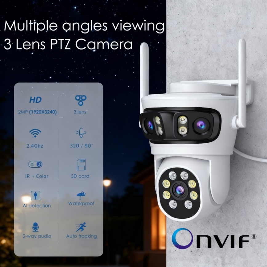 Immax NEO 07823L - Pametna spoljna kamera sa tri 2MP senzora, 5V, Tuya Wi-Fi