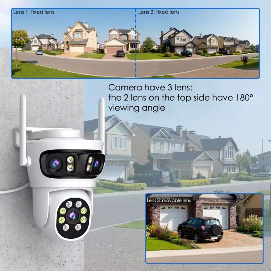 Immax NEO 07823L - Pametna spoljna kamera sa tri 2MP senzora, 5V, Tuya Wi-Fi
