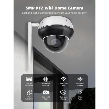 Immax NEO 07825L - Pametna spoljna kupolasta kamera sa senzorom 5 MP 230 V IP66 TUYA Wi-Fi