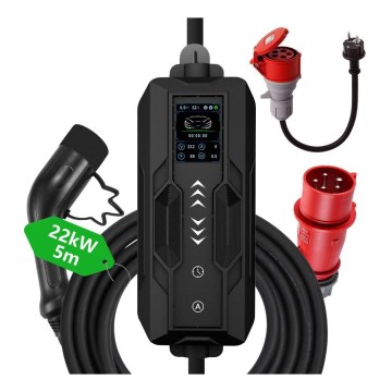Immax - Prenosna putna punjačka stanica EV za električne automobile AC Type 2 32A/380V 22kW + utikač 230V 5m Wi-Fi Tuya