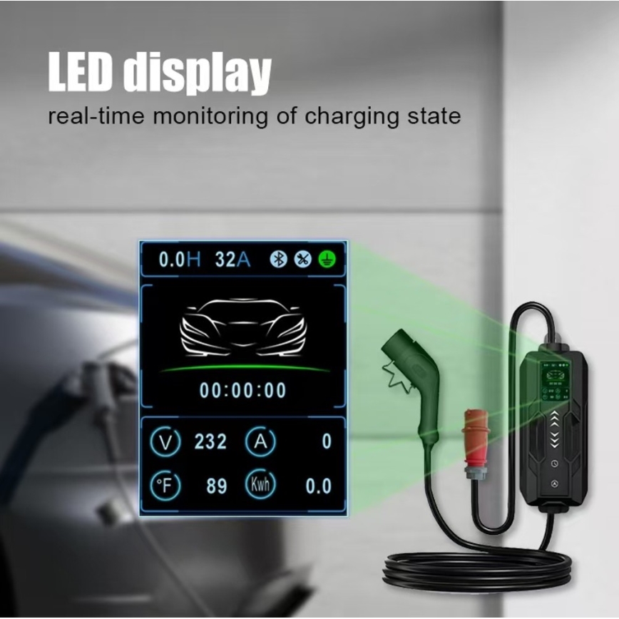 Immax - Prenosna EV stanica za punjenje električnih vozila AC Type 2 16A/380V 11kW + utikač 230V 5m Wi-Fi Tuya