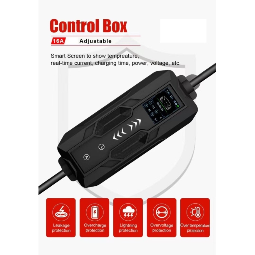 Immax - Prenosna EV stanica za punjenje električnih vozila AC Type 2 16A/380V 11kW + utikač 230V 5m Wi-Fi Tuya