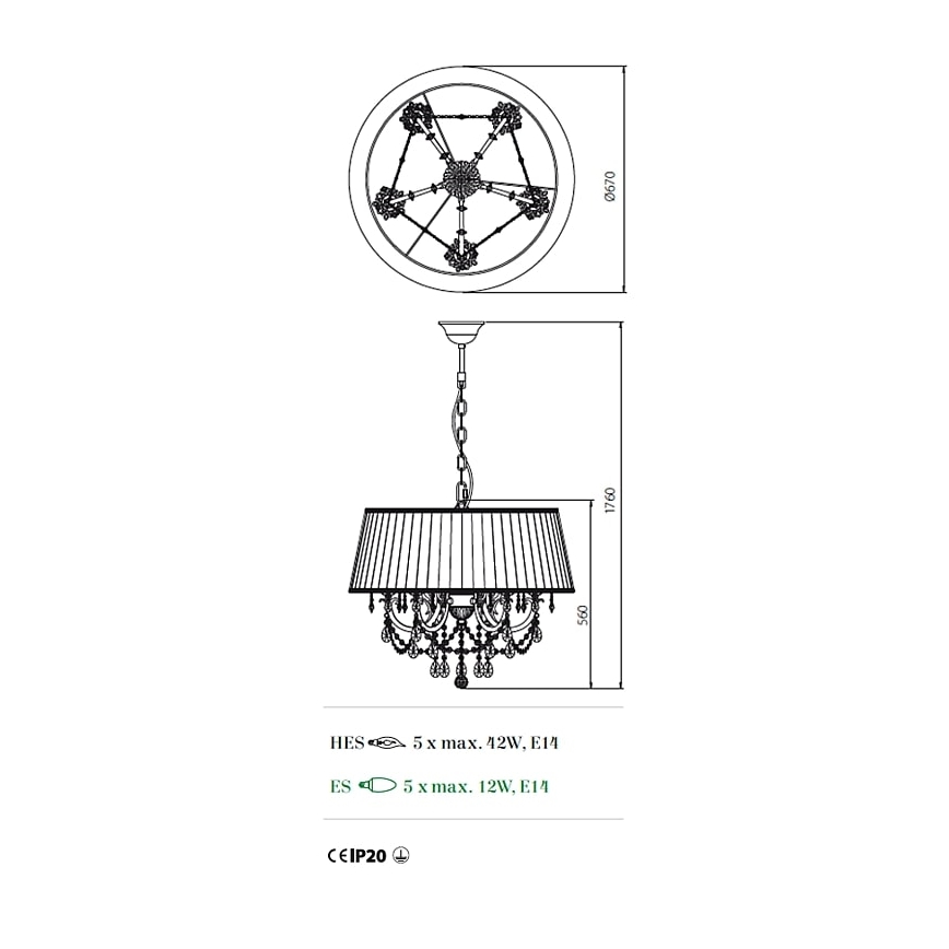 Incanti ICA P5 01 01 - Luster na lancu CANDORE 5xE14/42W/230V